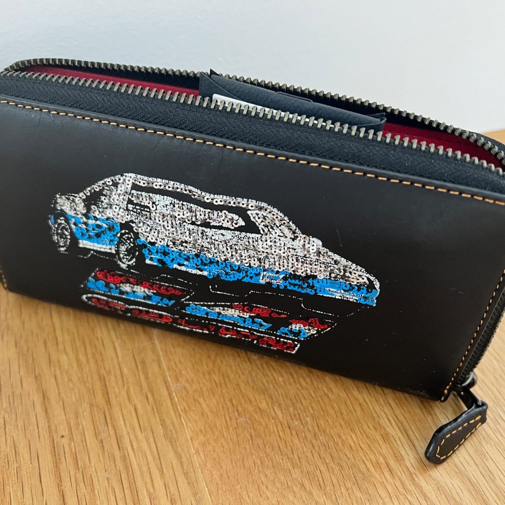 Sequined wallet with car image by COACH